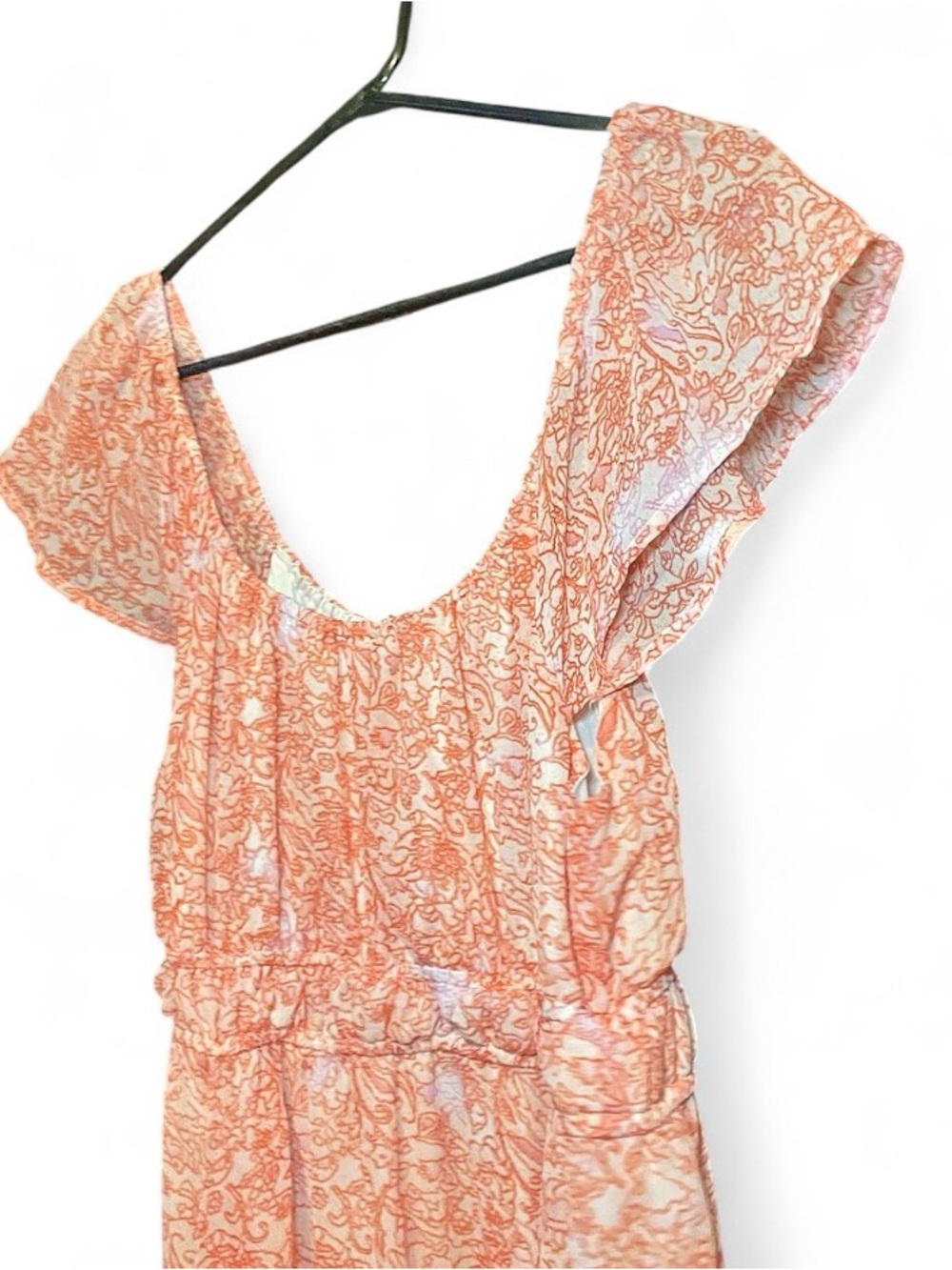Dizzy Lizzy Coral Orange Paisley Handkerchief Hem Cottagecore Boho Midi Dress XL - Picture 3 of 16